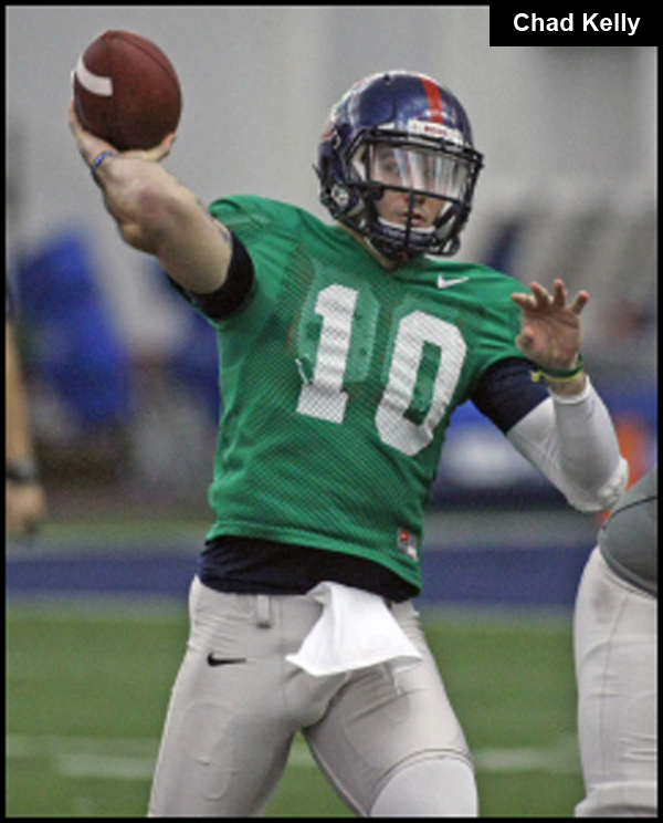 Ole Miss quarterback Chad Kelly completes a short pass during Saturday's scrimage.