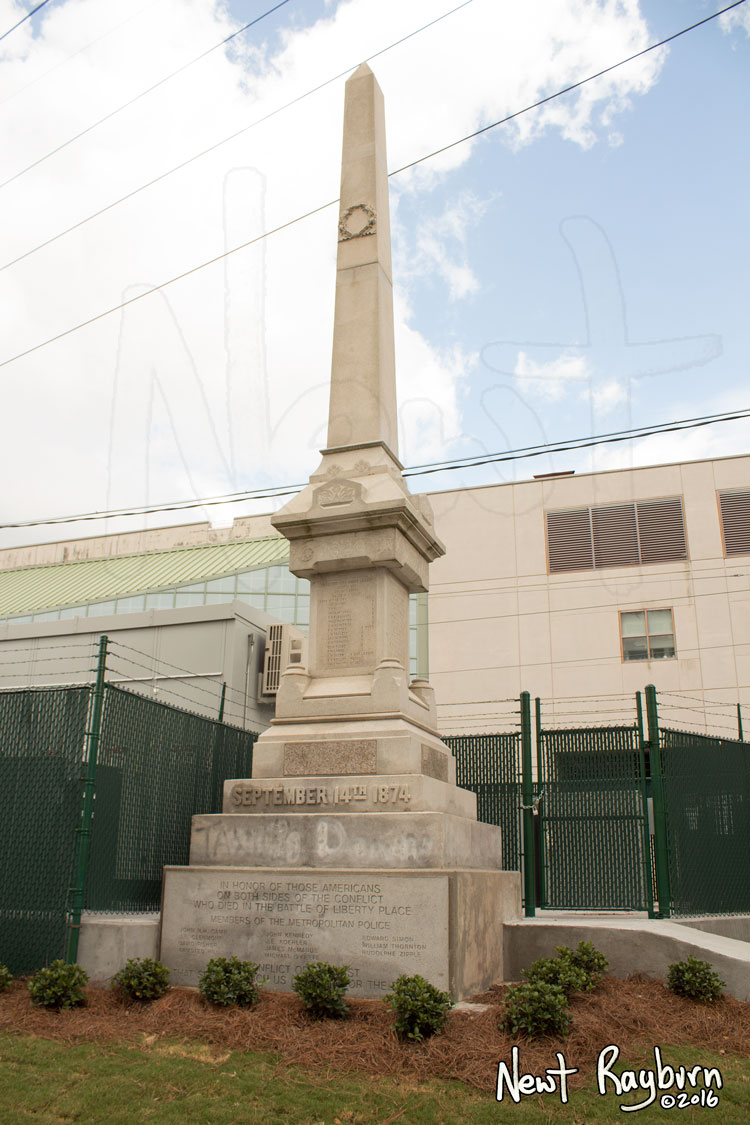 The Battle of Liberty Place monument in New Orleans, Louisiana, October 20, 2016. City utilities encroach and surround the monument. Photograph © 2016 Newt Rayburn - newtrayburn@gmail.com. 